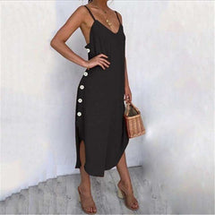 Pure Sexy Casal V neck Vest Sleeveless Fastener Irregular Maxi Dresses