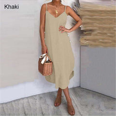 Pure Sexy Casal V neck Vest Sleeveless Fastener Irregular Maxi Dresses