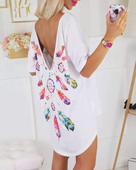 Fashion Print Short sleeve Backless T-Shirts