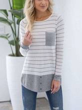 Casual Stripe Gored Round neck Long sleeve T-Shirts