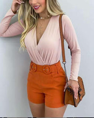 Fashion Pure V neck Long sleeve Blouses