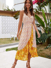 Fashion Print V neck Sleeveless Gored Vacation Dresses