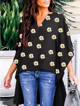 Casual Loose V neck Print Irregular Blouses