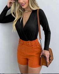 Fashion Pure V neck Long sleeve Blouses
