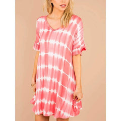 Casual Stripe V neck Short sleeve Shift Dresses