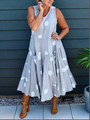 Casual Loose Point print Round neck Sleeveless Maxi Dresses
