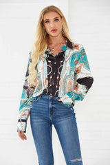 Fashion Print Lapel Long sleeve Blouses