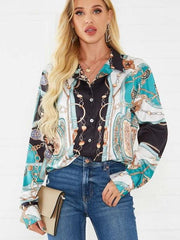 Fashion Print Lapel Long sleeve Blouses
