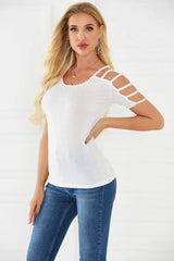 Fashion Pure Hollow out Short sleeve Round neck T-Shirts