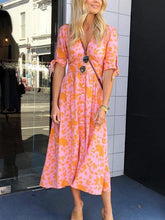 V neck Printed Half Sleeve Fashion Maxi Dresses