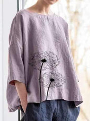 Casual Loose Print Half sleeve Round neck Blouses