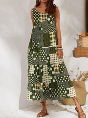Vintage Printed Round Neck Long Maxi Dresses