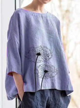 Casual Loose Print Half sleeve Round neck Blouses