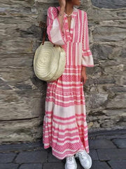 Cotton Women Printed Long Sleeve Vacation Dresses