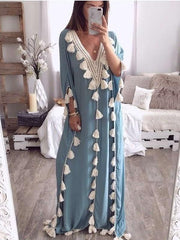 Fashion Casual V neck Long sleeve Macrame Maxi Dresses