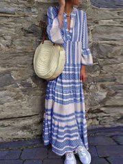 Cotton Women Printed Long Sleeve Vacation Dresses