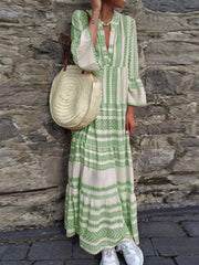 Cotton Women Printed Long Sleeve Vacation Dresses