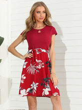 Fashion Print Gored Short sleeve Round neck Skater Dresses