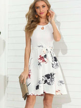 Fashion Print Gored Lacing Round neck Short sleeve Shift Dresses