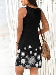 loose plus-size floral printed sleeveless Shift Dresses