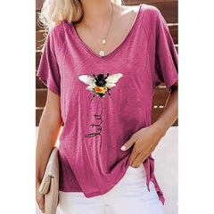 Casual V neck Print Short sleeve T-Shirts