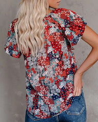 Fashion Print V neck Short sleeve Blouses