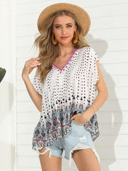 Casual Loose V neck Short sleeve Print T-Shirts