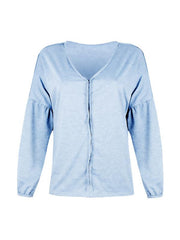 V Neck Long Bubble Sleeve Plain Elegant T-shirt