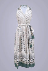 Fashion Print Lapel Lacing Sleeveless Maxi Dresses
