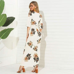 Fashion Print Round neck Half sleeve Maxi Dresses