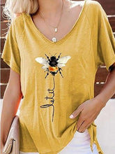 Casual V neck Print Short sleeve T-Shirts