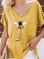 Casual V neck Print Short sleeve T-Shirts
