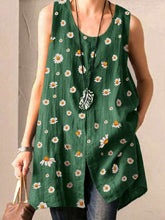 Casual Loose Round neck Print Vent Sleeveless Blouses