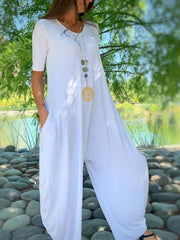White Crew Neck Short Sleeve Shift One-Pieces