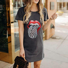 Fashion Print Round neck Short sleeve Shift Dresses