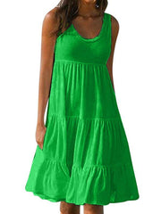 Sleeveless round collar patchwork beach vacation dresses