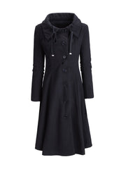 Warm Black Hooded Single Breasted Plain Coat