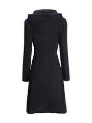Warm Black Hooded Single Breasted Plain Coat