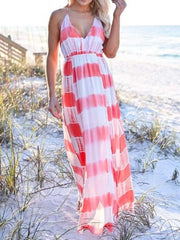 Fashion Print V neck Sleeveless Vest Skater Maxi Dresses
