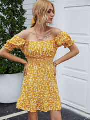 Fashion Print One shoulder Short sleeve Skater Dresses
