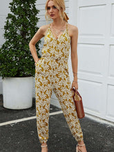 Fashion Print V neck V neck Sleeveless Jumpsuits