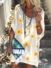 Casual Loose Print V neck Half sleeve Shift Dresses