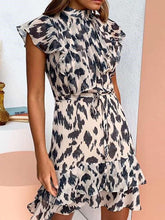 Fashion Leopard print Lacing Falbala Skater Dresses