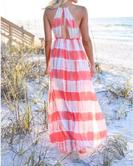 Fashion Print V neck Sleeveless Vest Skater Maxi Dresses