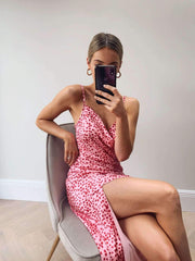 Fashion Point print Vest Sleeveless Vent Bodycon Dresses