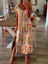 Fashion Print Round neck Short sleeve Maxi Dresses
