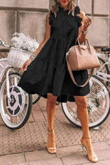 Casual Pure Falbala Round neck Sleeveless Shift Dresses