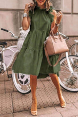 Casual Pure Falbala Round neck Sleeveless Shift Dresses