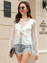 Fashion Lace Lacing V neck Long sleeve Falbala T-Shirts