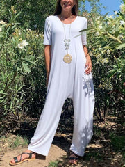 White Crew Neck Short Sleeve Shift One-Pieces
